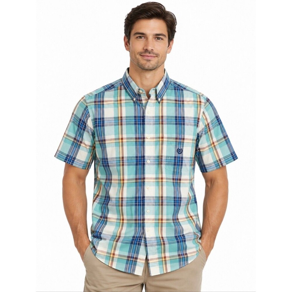 NWOT Chaps men's plaid short sleeve button down dress shirt L/G, new